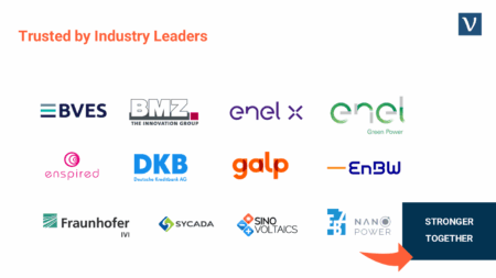 Customer logos of volytica diagnostics including Enel, EnBW, Galp, Fraunhofer, DKB, TÜV, and others from the energy and mobility sectors